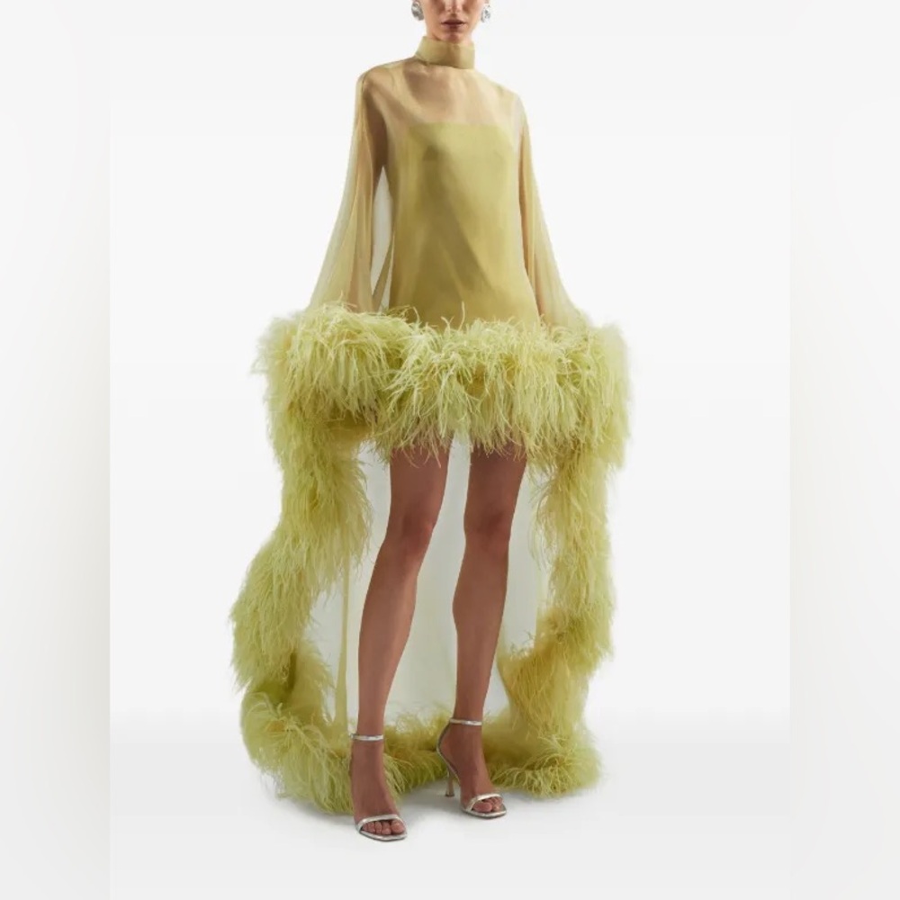 NWT Taller Marmo Daisy Feather High-Low Dress in Green